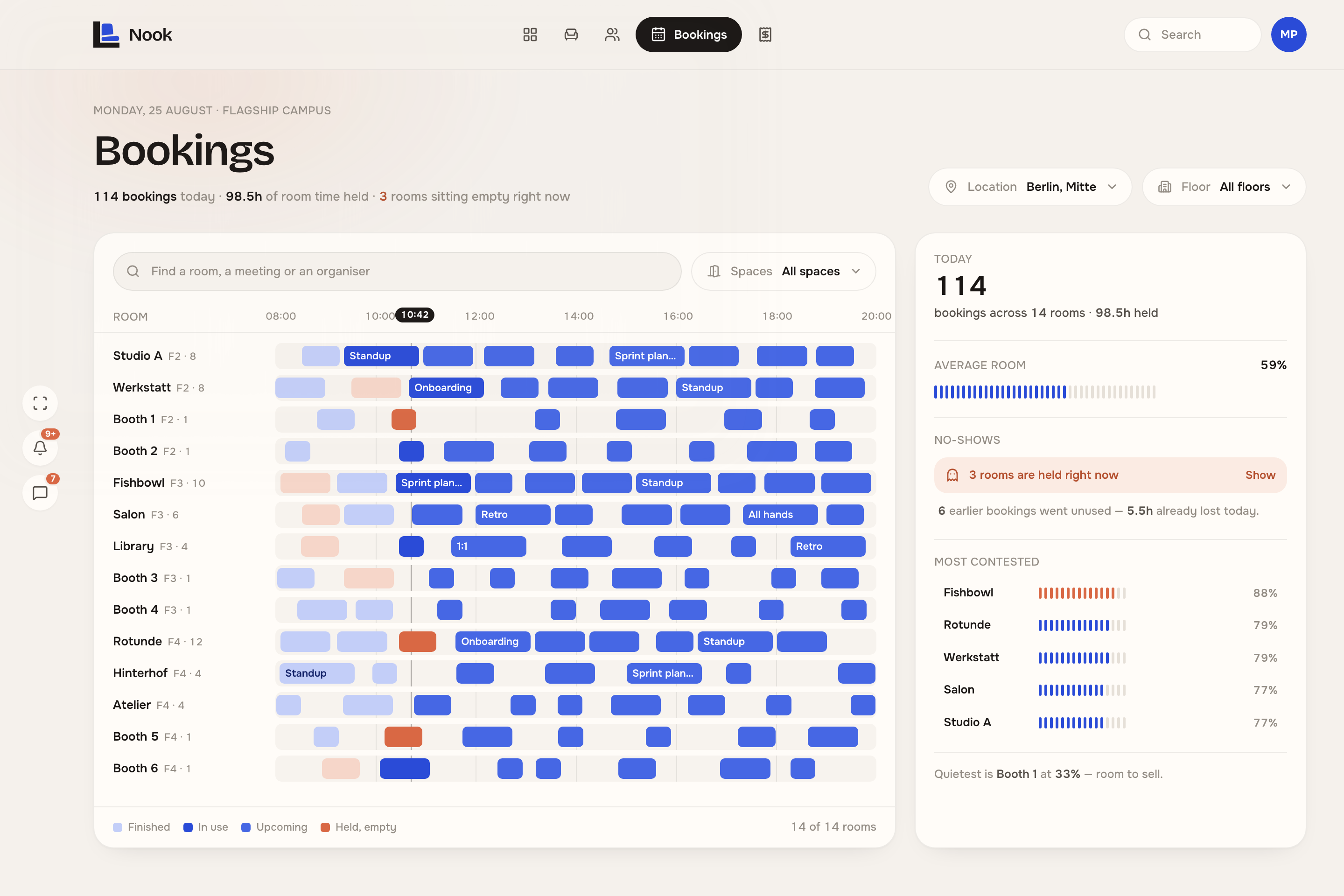 The Nook bookings schedule