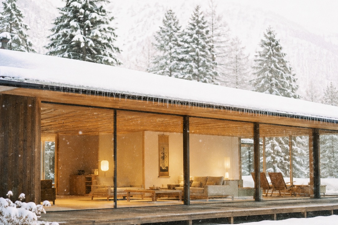 The same house in February, under snow