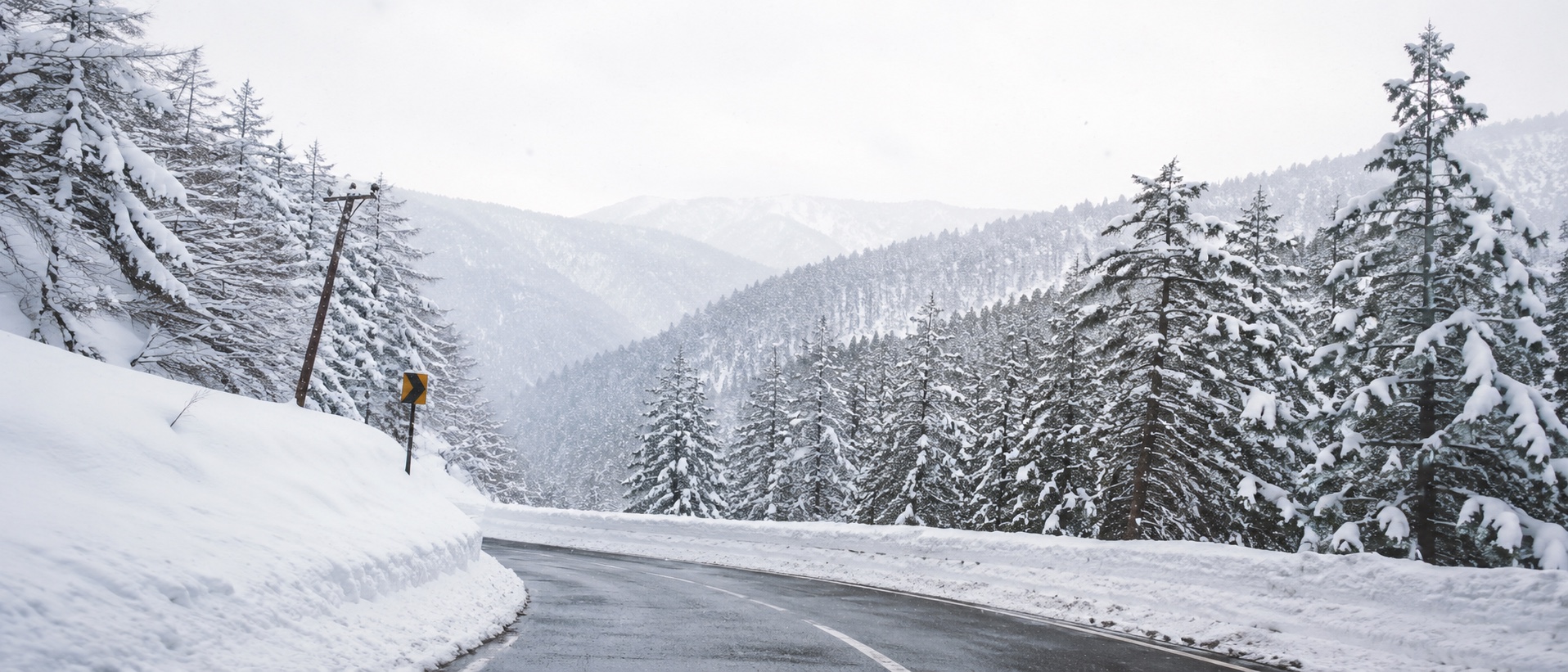 The valley road in, under snow